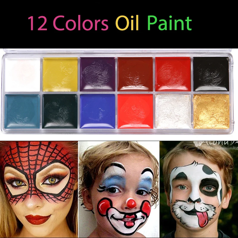 Body Face 12 Colors Paint with Blush Pigment Halloween Makeup Painting for Kids Adults Festival Party Cosplay Face Color Makeup