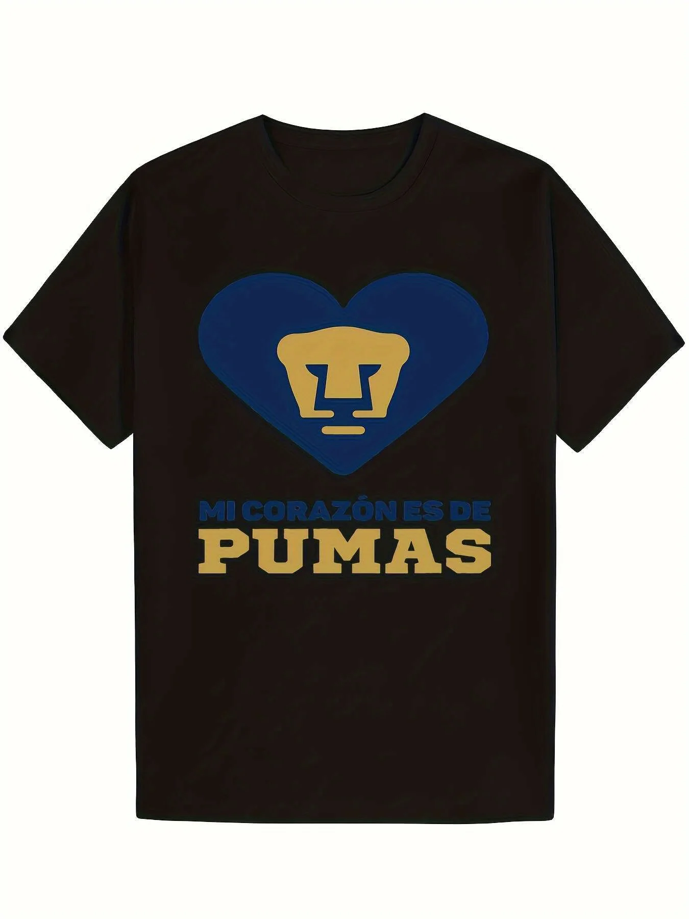 Camiseta grande Pumas Score - 100% algodón, camiseta informal con corazón negro azul/dorado