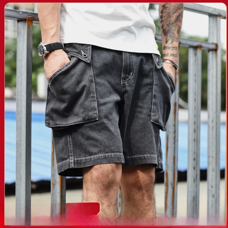 

SauceZhan Original Jeans Men's Short Pants Five Parts Workwear Straight Leg Denim Casual Style Youth Fashion Shorts