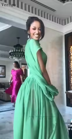 Verngo Dark Green Shiny Evening Dress One Shoulder A Line Pleated Formal Occasion Dress Shawl Prom Party Dress Customized