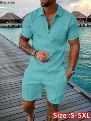 Ropa de verano para hombre, Polos de lujo, conjunto de manga corta, pantalones cortos informales para hombre, trajes de chándal, camisetas con solapa de Golf Social, 2024