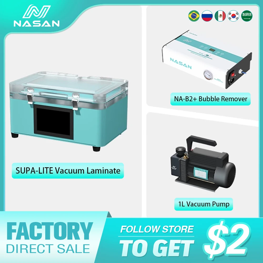 

Nasan NA-Supa Lite Vacuum Laminate Machine Set Na-B2+ Bubble Remover for Flat Curved Touch LCD Screen 7inch Phone Repair Tools