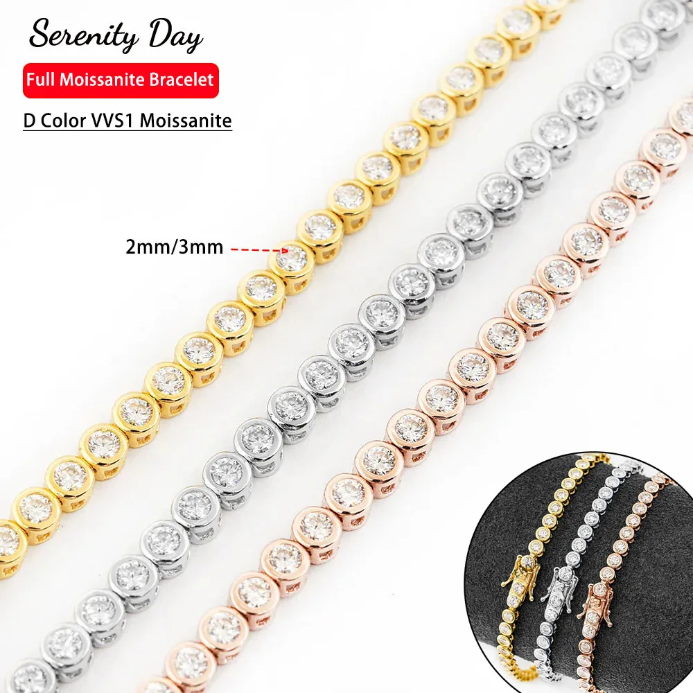 Gra Gecertificeerde D Kleur 2-3Mm Full Moissanite Tennisarmband Voor Dames Cadeau S925 Verzilverd 18K Bubble Diamant Link Armbanden