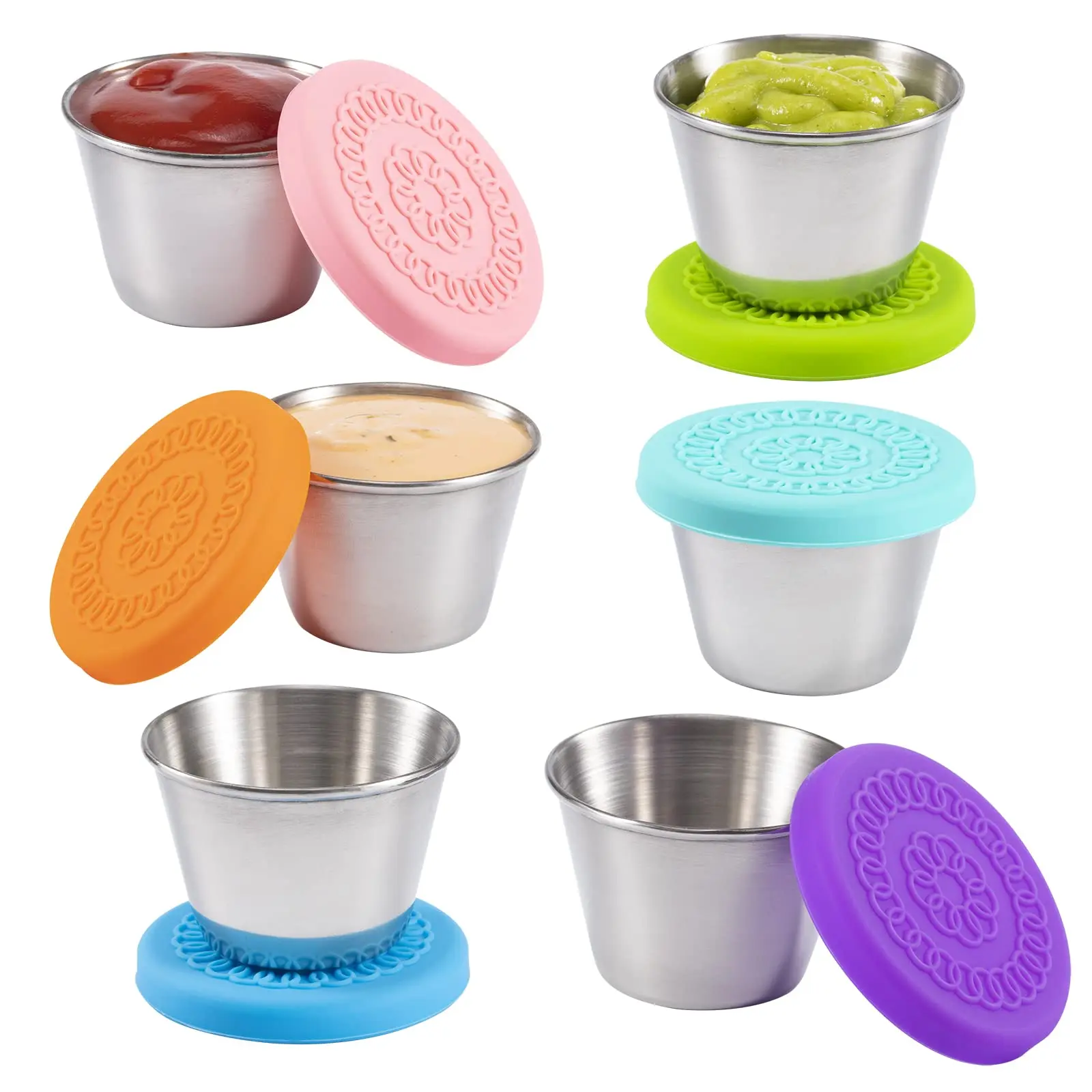 70ml Stainless Steel Sauce Cup Containers Food Box With Silicone Lids Pigment Paint Box Palette Reusable Box