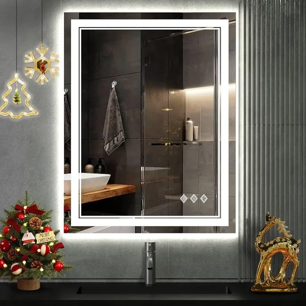 Shower Mirror With Led Light for Bathroom Mirrors 24x32 Inch Gradient Front and Backlit LED Mirror for Bathroom Makeup Lighting