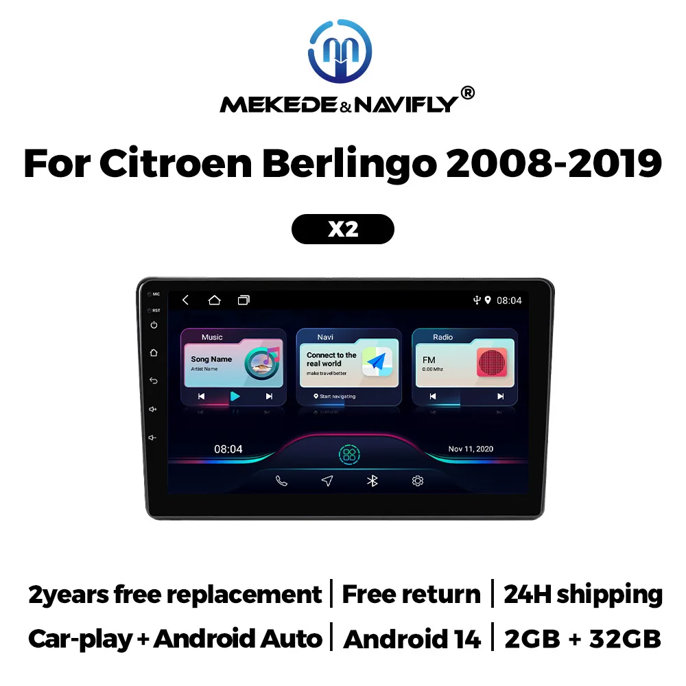 MEKEDE&NAVIFLY Car Radio Multimedia Player For Citroen Berlingo B9 Peugeot Partner 2008-2019 CarPlay AUTO GPS Stereo Head Unit