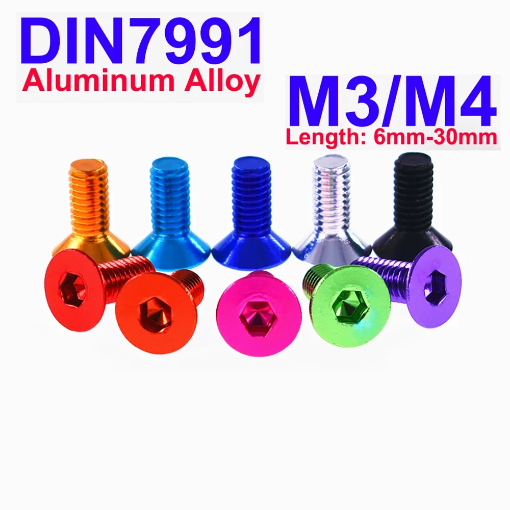 M3 M4 DIN7991 Colourful Aluminum Hexagon Socket Countersunk Head Screws Allen Key Screws with Coarse Thread 10 Colors