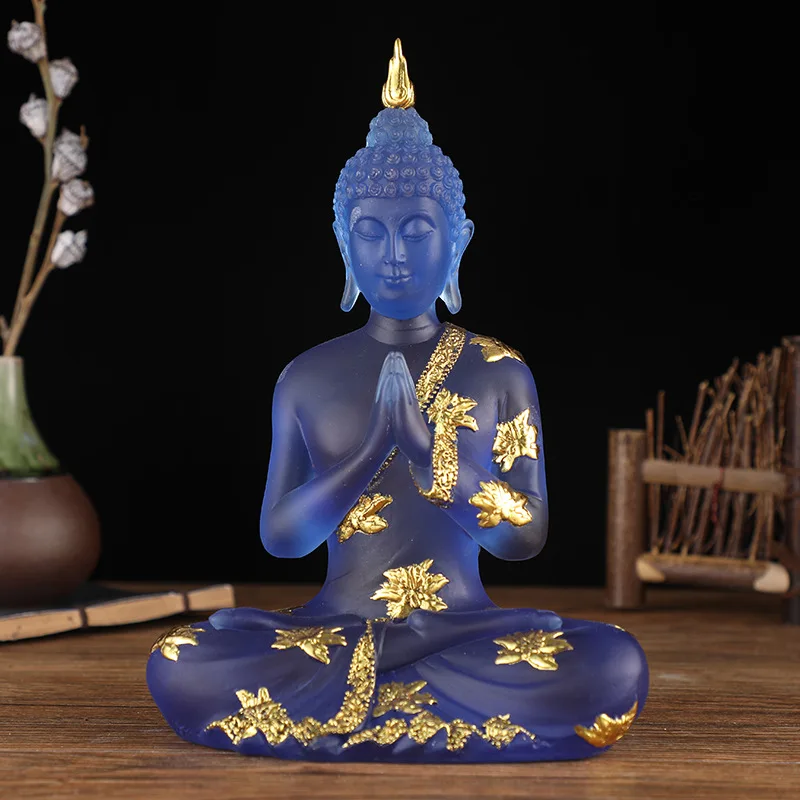 Escultura de Buda sentado, adorno esmaltado con agua, Buda de Asia del Sur, lámina dorada de resina, productos Zen tailandeses de la India, una pieza