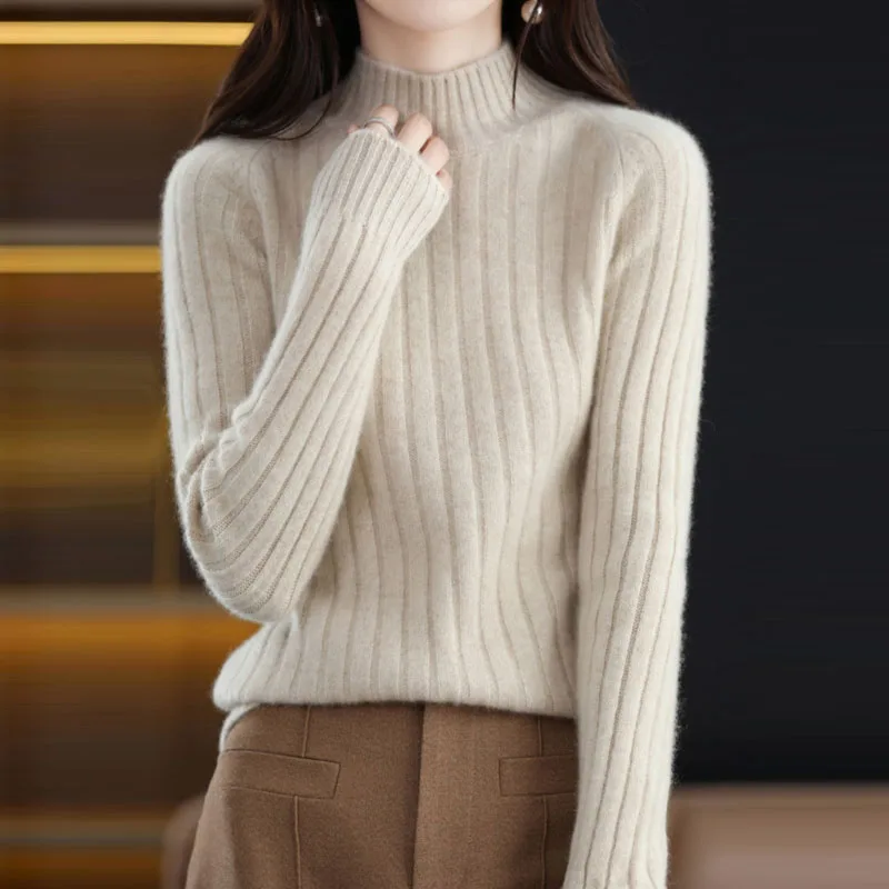 

Knitted Sweater Women Pullovers New Long Sleeve Knitwears Knit Sweater Pullover Women Tops Black Mock Neck Sueter Feminino Q2771