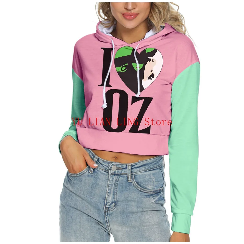 Movie WICKED The Musical Elphaba Crop Top Hoodie Harajuku Cropped Sweatshirt Streetwear Hip Hop Long Sleeves Pullover Tops