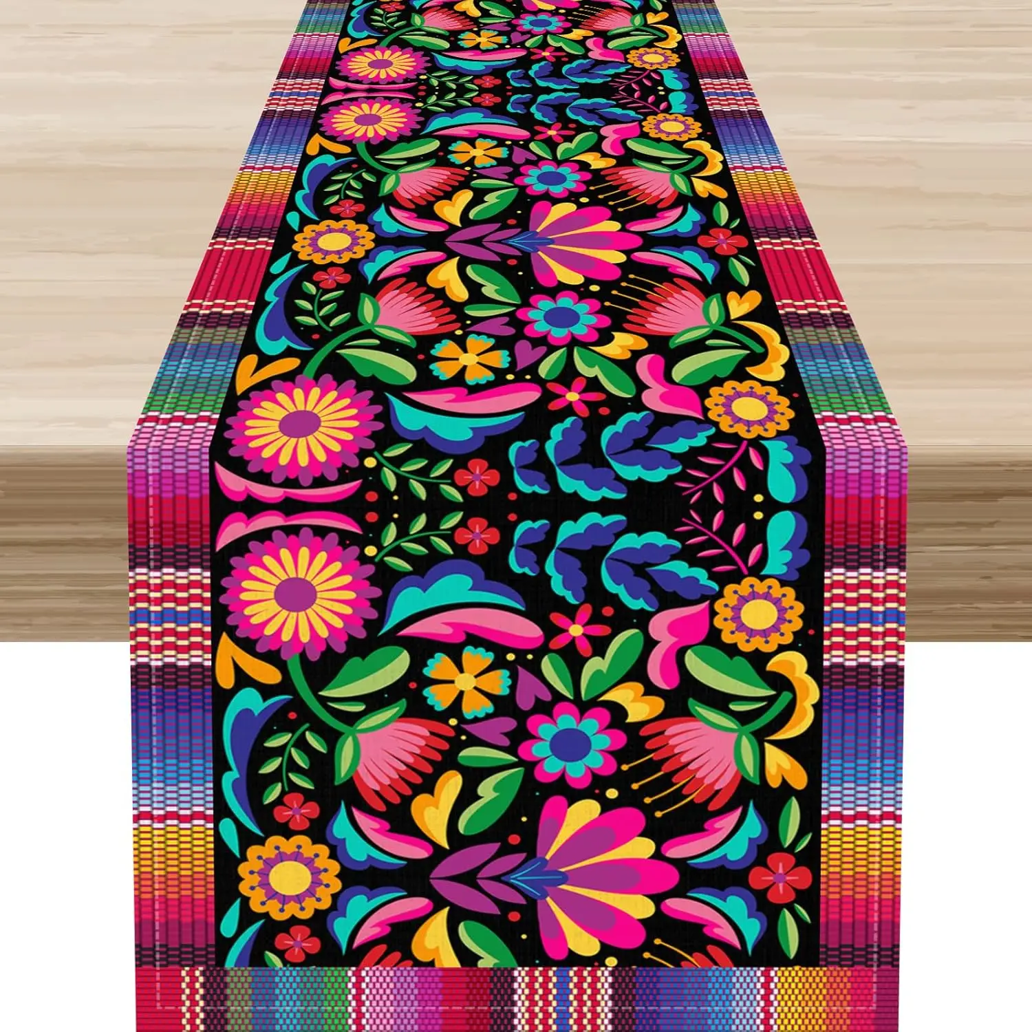 Mexican Day of The Dead Floral Linen Table Runner Dresser Scarves Table Decor Reusable Kitchen Dining Table Runner Party Decor