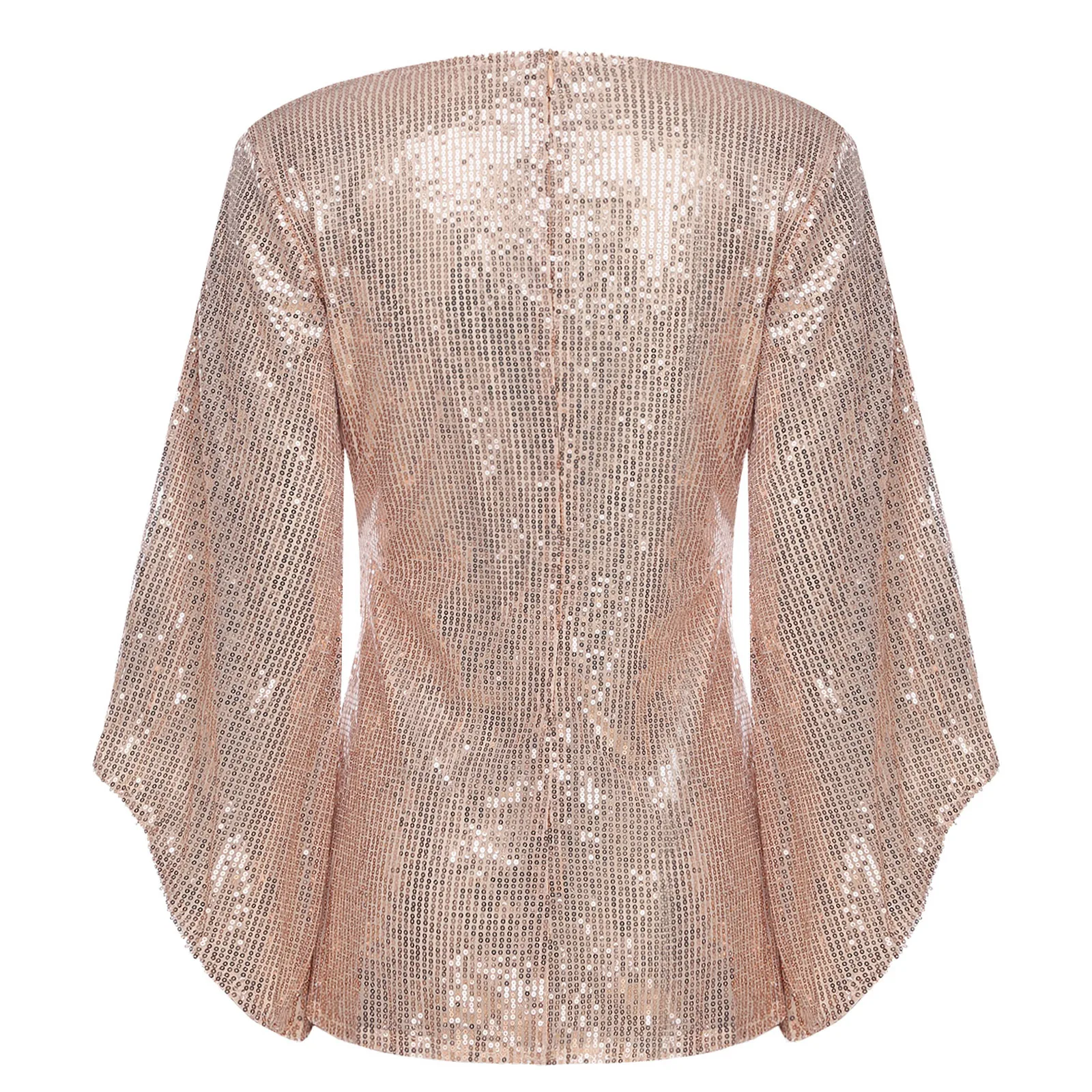 Women Glitter Sequin Blouse Shirt V Neck Irregular 3/4 Flared Sleeves Fully Lined Pullover Shirt Top for Cocktails Club Evenings