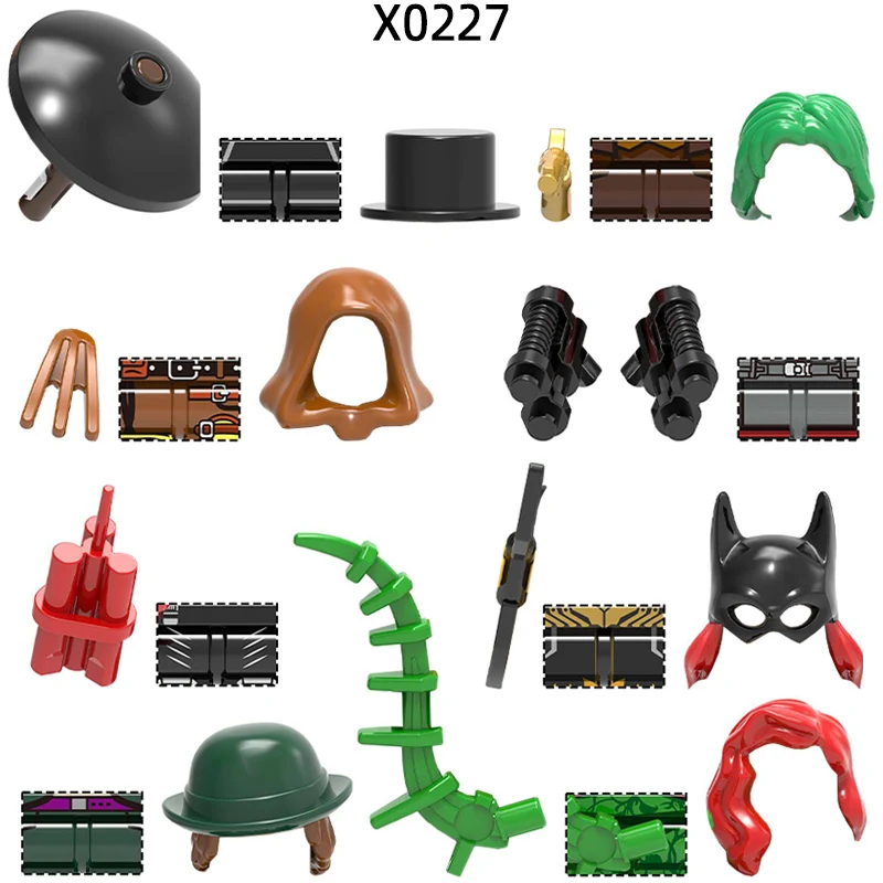 The X0227 Weapons Pants Hair Parts Action Figures Paw Whip Umbrella Dart Cloak Model Blocks MOC Bricks Set Gifts Toys