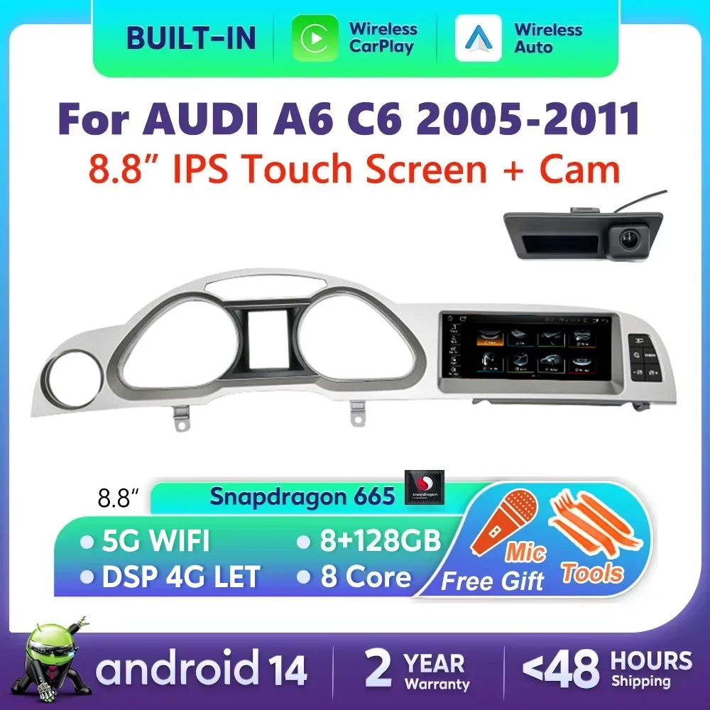 

Android 14 Auto Radio CarPlay For Audi A6 C6 4f 2005 2006 2007 2008-2011 MMI 2G 3G Car Multimedia Screen Navi with Rear Camera