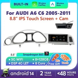 Android 14 Auto Radio CarPlay For Audi A6 C6 4f 2005 2006 2007 2008-2011 MMI 2G 3G Car Multimedia Screen Navi with Rear Camera