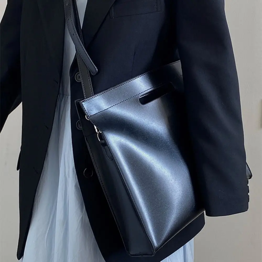 Elegant PU Office Document Tote Bag Solid Color Shoulder Bag Computer Bag Crossbody Bag Large Capacity File Bag Girls