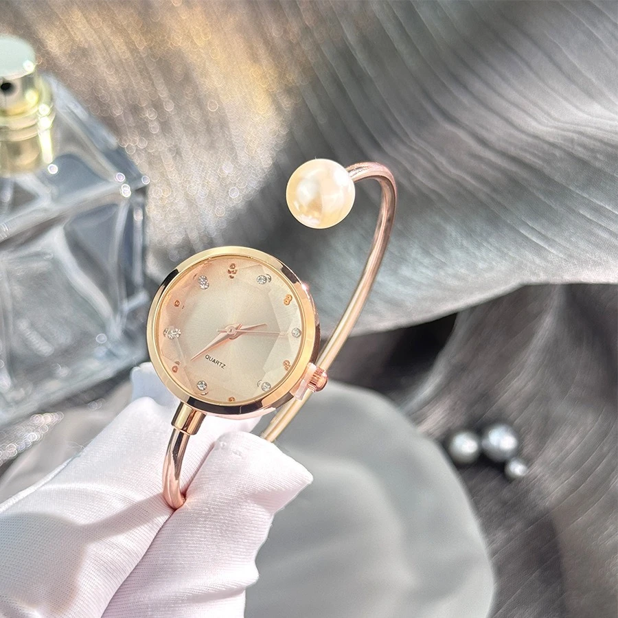 

Женский тонкий маленький браслет 1, большой жемчужный циферблат со стразами, минималистичные кварцевые часы-браслет