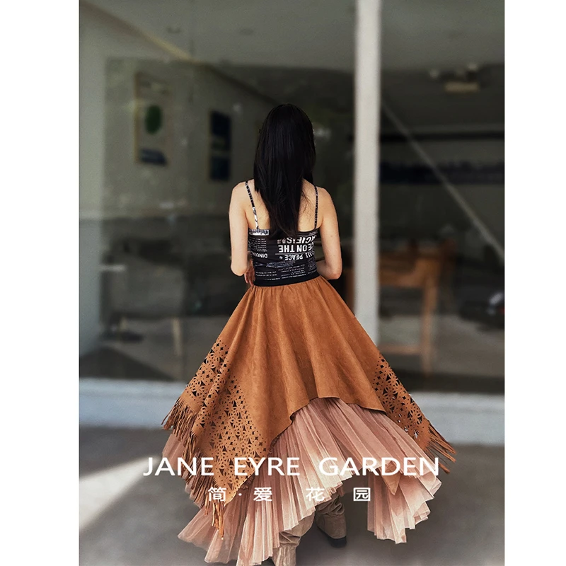 2025 nueva llegada primavera otoño mujeres suelta Casual asimétrico Patchwork A-line falda buena calidad faldas hasta el tobillo T119