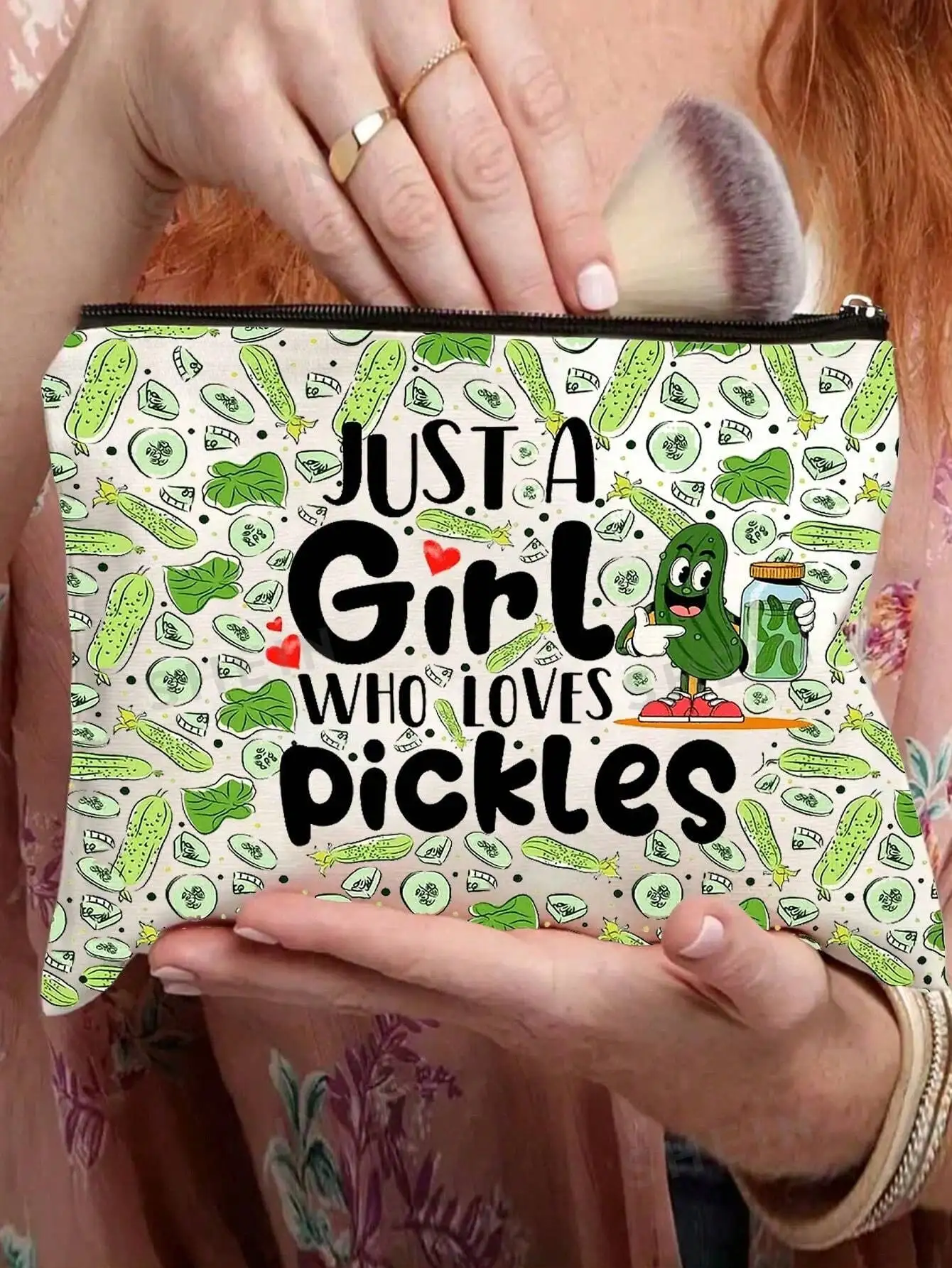 

Cute Pickle Pattern Cosmetic Bag - Fun Makeup Pouch for Women, Gift for Birthday or Christmas