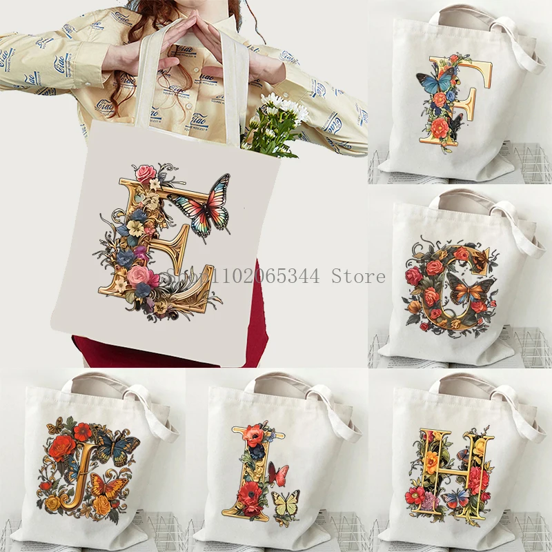 

Women's Golden Butterfly Letter A-Z Handbags Vintage Fashion Floral Butterfly 26 Alphabet Shopping Bags Casual Teen Shoulder Bag