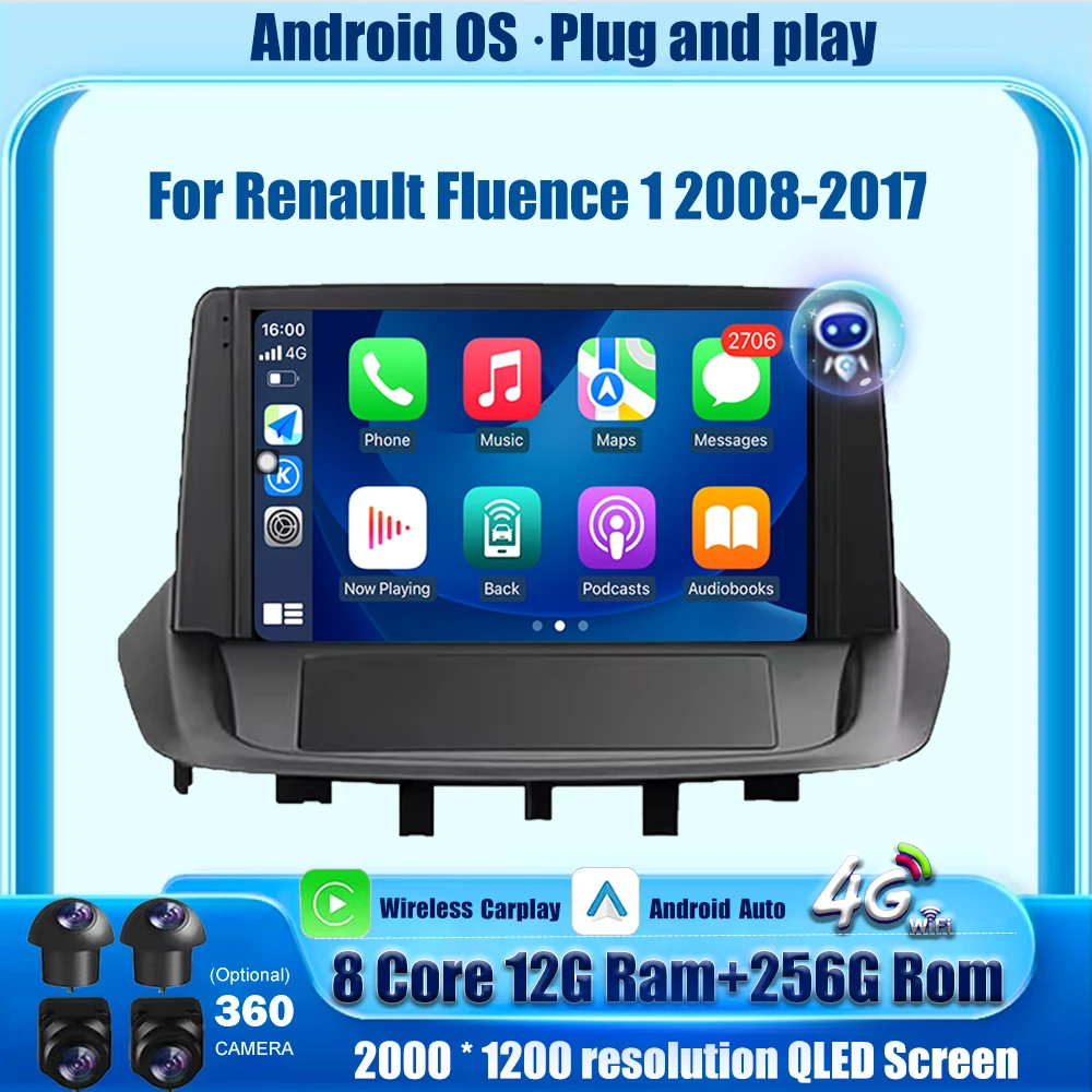 

Android Auto 9'' For Renault Fluence 1 2008-2017 Car Radio Multimedia Player GPS Navigation Stereo Wireless Carplay Accessories