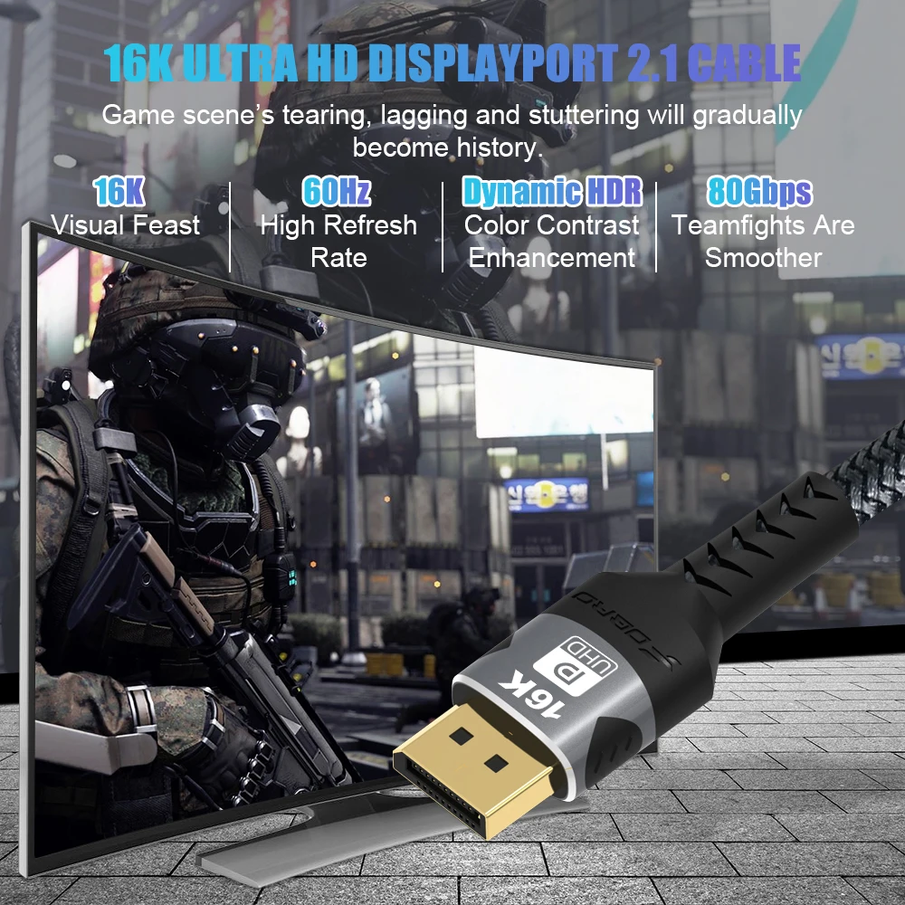 16K DP 2.1 8K@120Hz 4K@240Hz 80Gbps HDR Video Audio Displayport Cable Display Port for 3080 TV Video PC Laptop TV Gaming Monitor