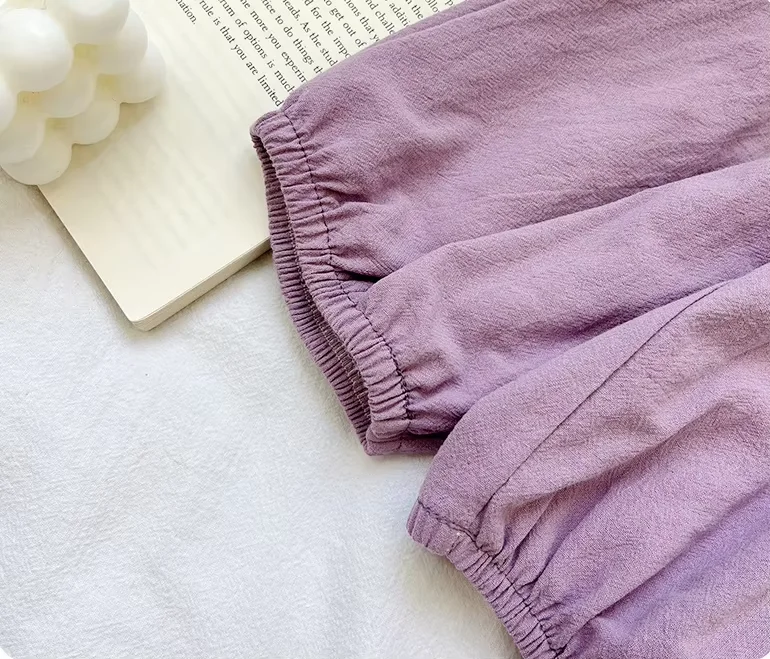 السراويل الأطفال الجديدة الصيف الصلبة القطن الكتان مرونة رقيقة الكورية الرجعية فانوس قيعان ملابس لعب غير رسمية في الهواء الطلق ‌   الأولاد و ز