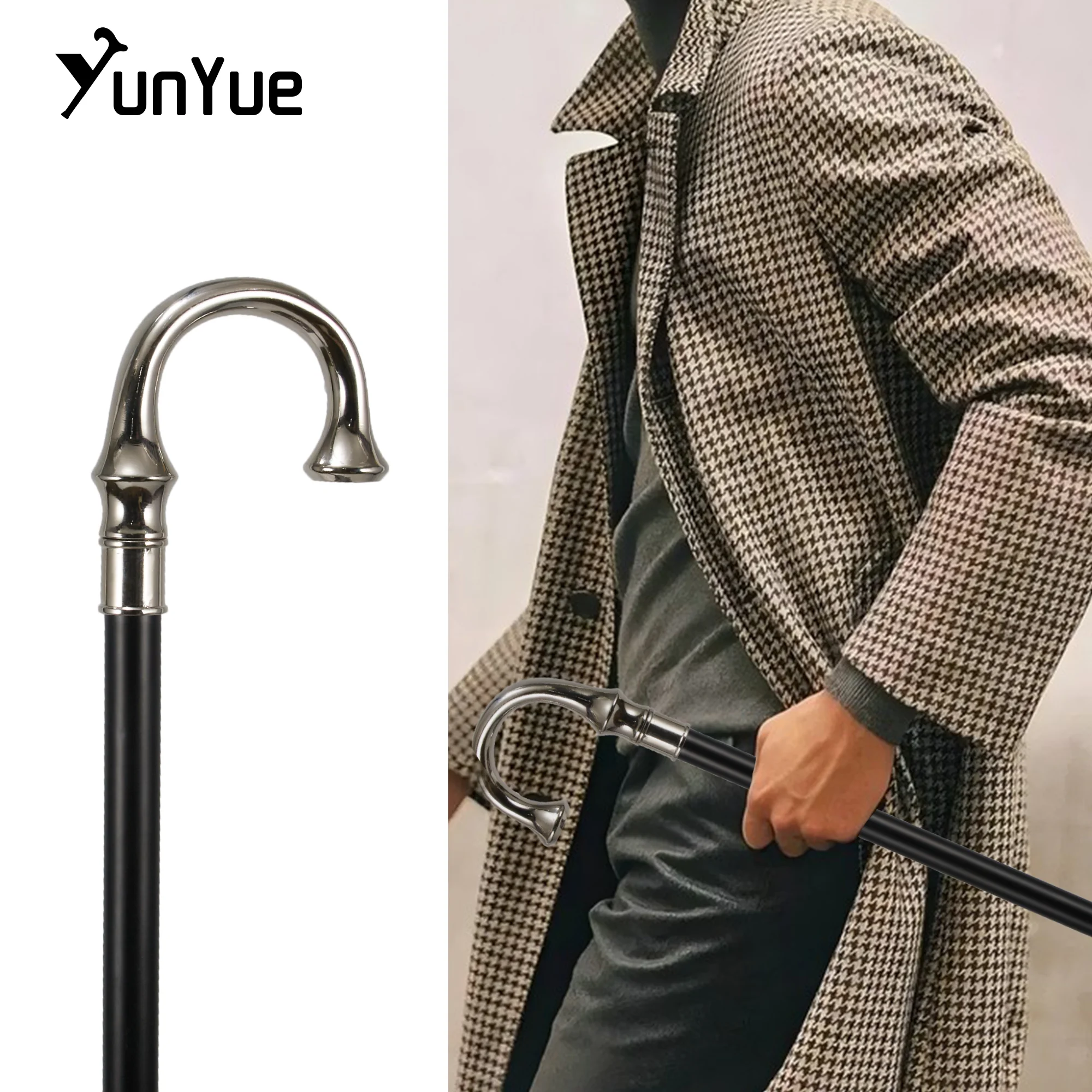 Silvery Vintage Umbrella Handle Walking Stick Classic Gentlemen Decorative Party Cospaly Fashionable Walking Cane Crutches 93cm