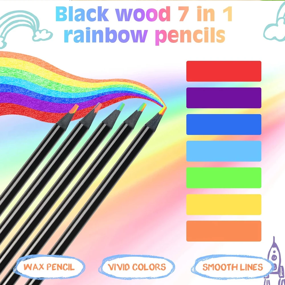 1–300 Stück Regenbogen-Zeichenstift, farbige schwarze Holzstifte, Festival-Geschenk zum Skizzieren, Kritzeln, Malen, Malen, Buntstift – Detail 1