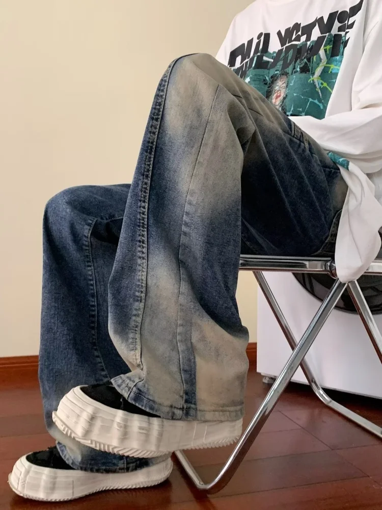 

Мужские джинсы в стиле ретро: модные свободные прямые брюки в уличном стиле, осенняя новинка, молодежная мода в стиле Vibe Wind Bell Bot