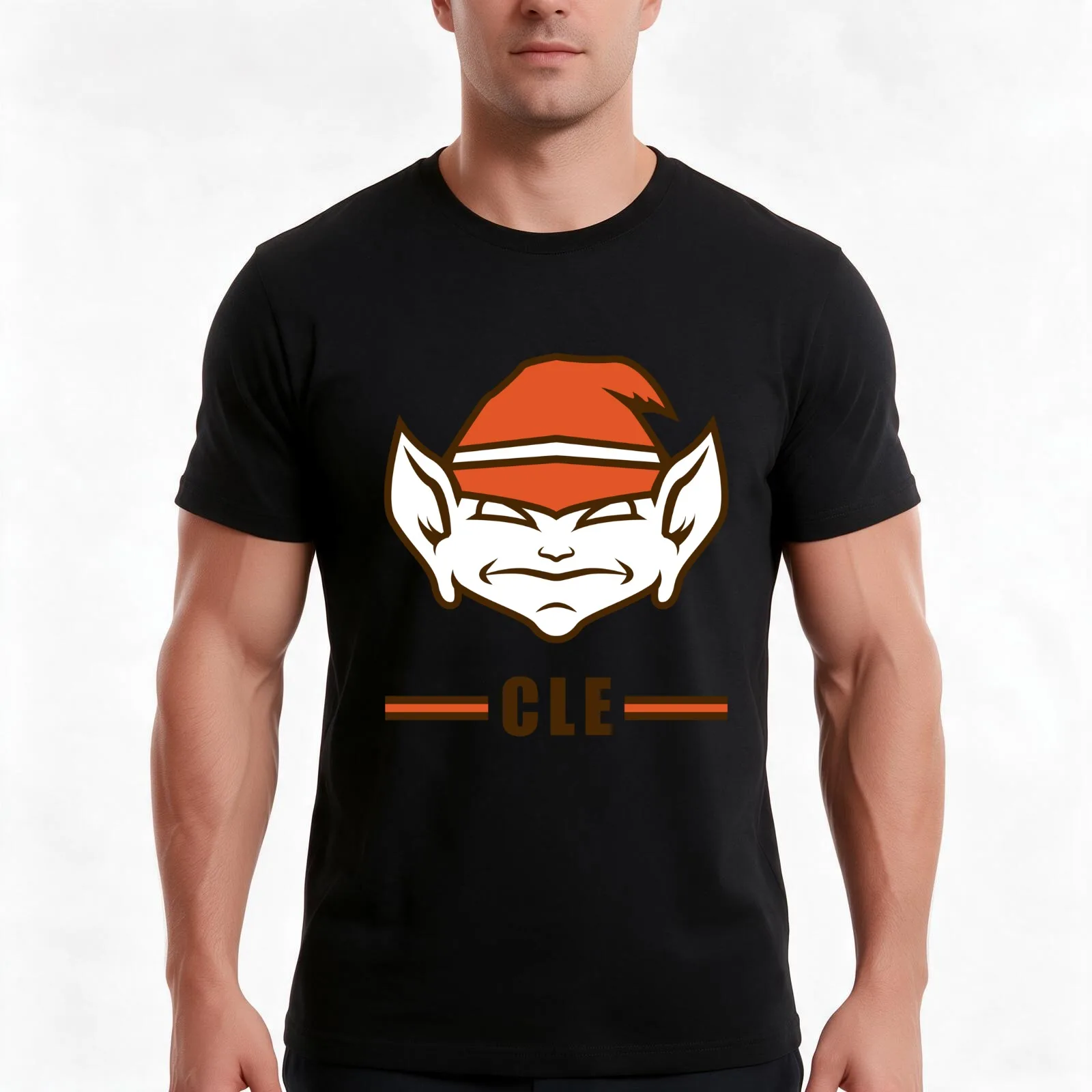 CLE Brownie Elf T-Shirt, Summer Casual Cotton Tee, Oversized Streetwear Tops, Vintage Graphic Print, Loose Fit Short Sleeve