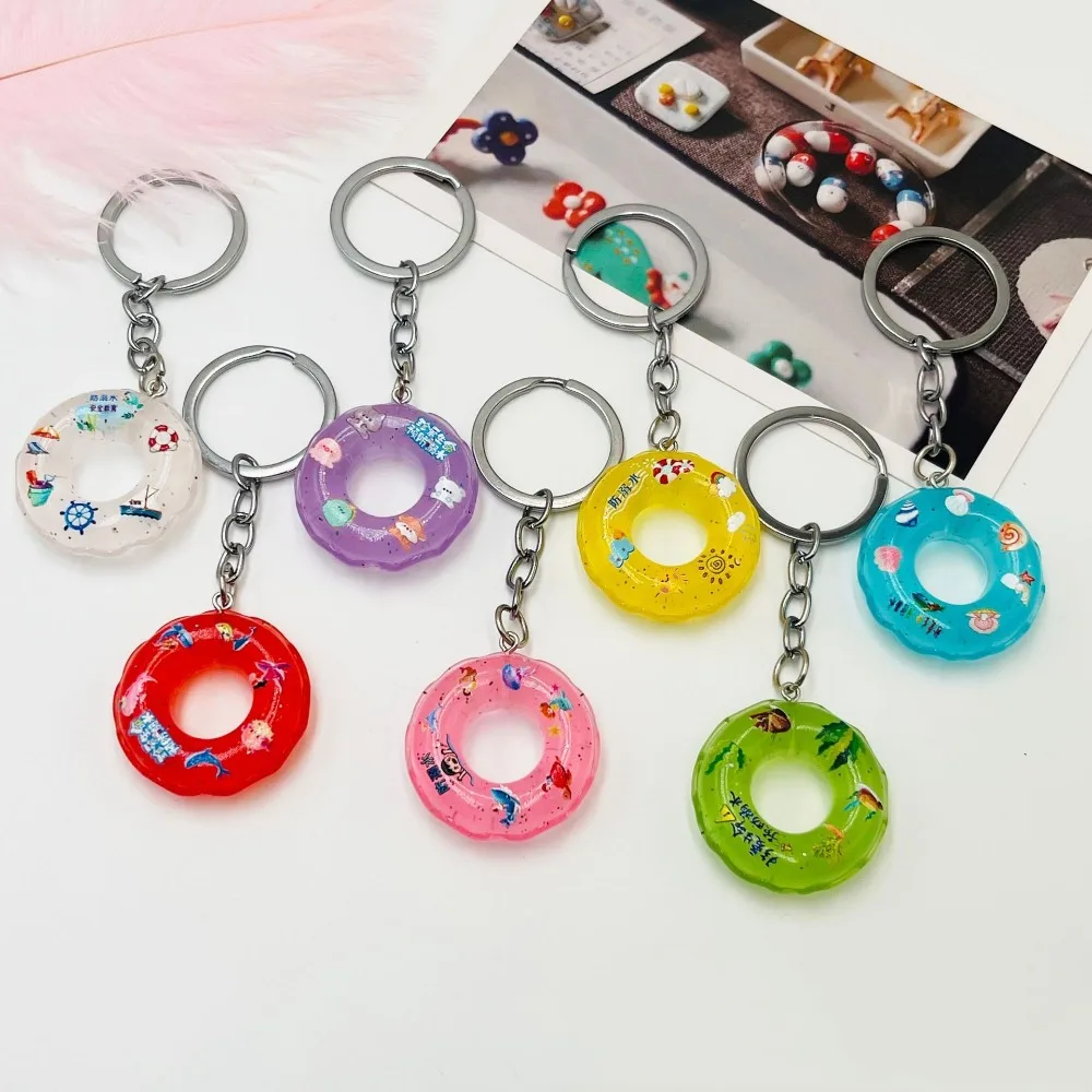 Creative Swimming Ring Keychain Bag Pendant 3D Simulation Luminous Resin Keyring Accessories Drowning Prevention Gift