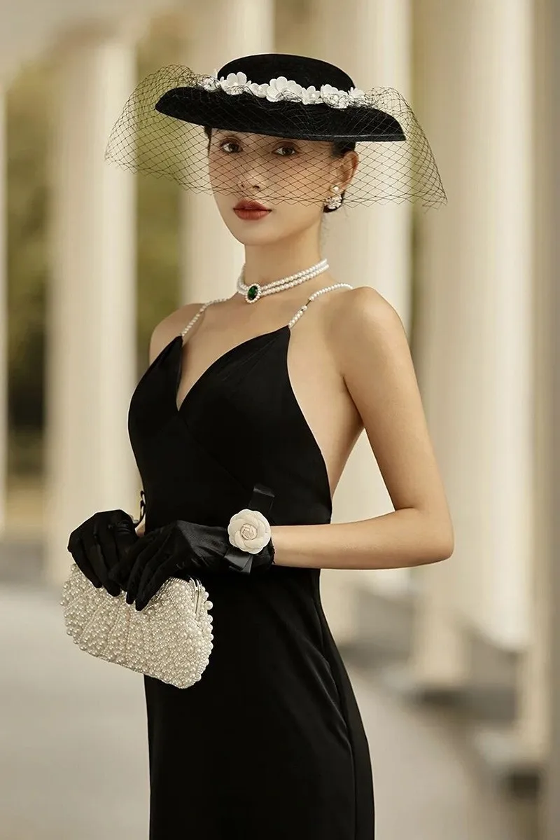 CC Velvet Hats Women Accessories Engagement Hair Ornaments Bridal Headwear Wedding Headdress Black Color Caps With Veils M005