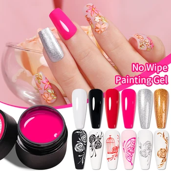 BOZLIN 5ML 4 IN 1 Geen Veeg Schilderen Kleur Gel Niet Vloeiende Verf UV Gel Nagellak Losweken nagellak Nail Art Glitter