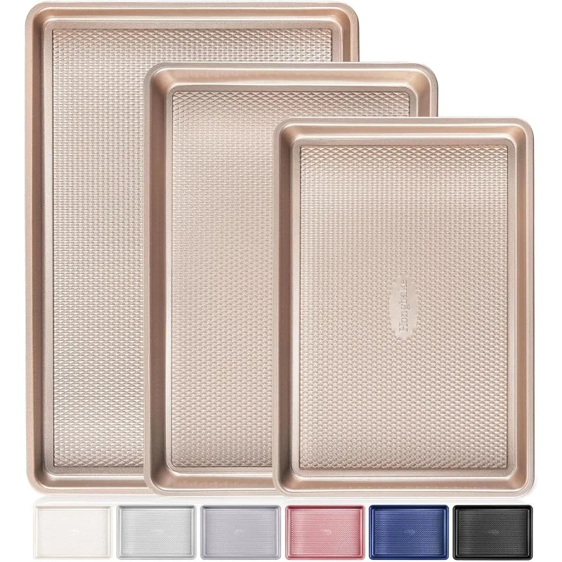 

Baking Sheet Pan Set of 3,Cookie Sheets for Oven,Nonstick Half/Quarter/Jelly Roll Pans with Diamond Texture Pattern, 0.8mm Thick