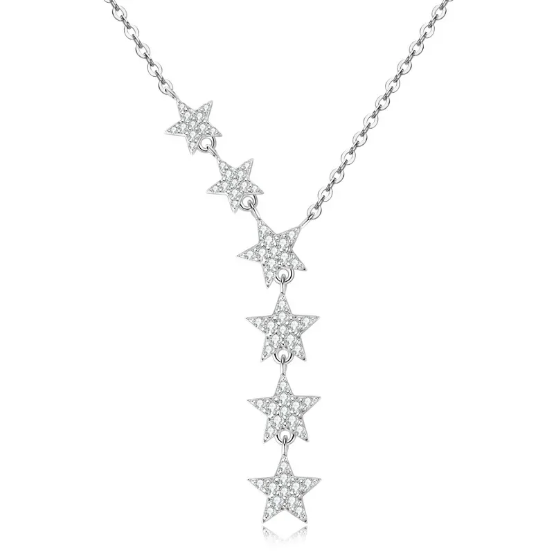 Bursting stars full of diamonds s925 silver necklace 2024 cross-border niche light luxury moissanite gypsy star pendant female