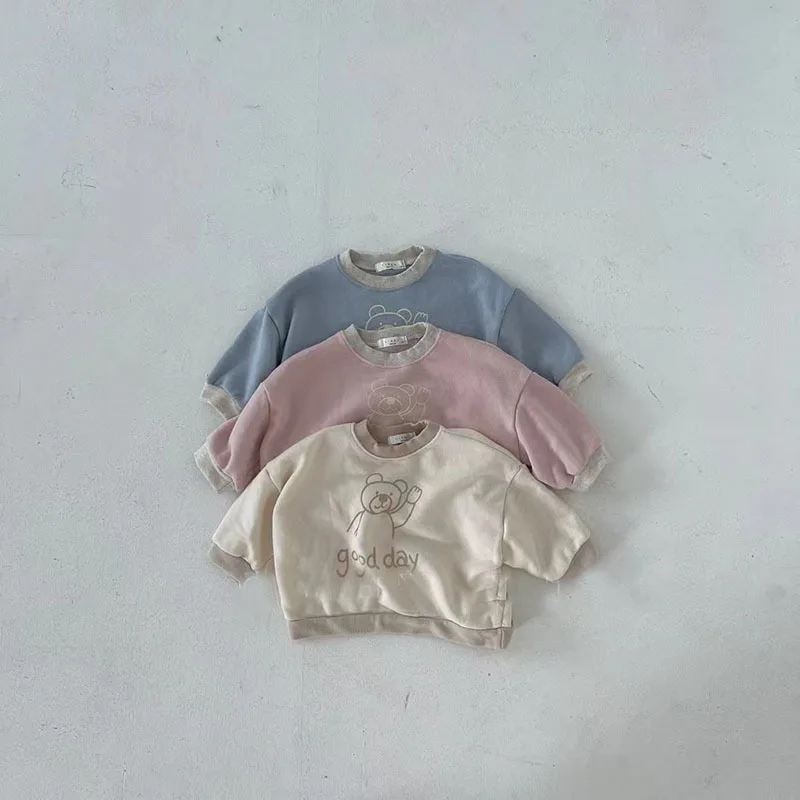 2024 Autumn New Baby Cartoon Sweatshirt Boys Girl Cotton Long Sleeve Sweatshirt Children Casually Pullover Baby Bear Print Tops