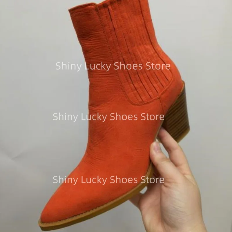 

Stitching Shoes For Ladies Pointed Toes Chunky High Heels Pleated Female Short Boots Solid Tacones Chassure Femme Suede Zapatos