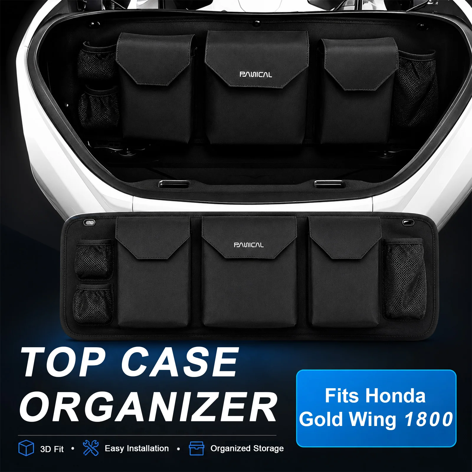 PANICAL Motorcycle Rear Top Case Lid Storage Organizer Bag For Honda Gold Wing GL1800 2021-2026 Multi-Pocket Waterproof Tool Bag