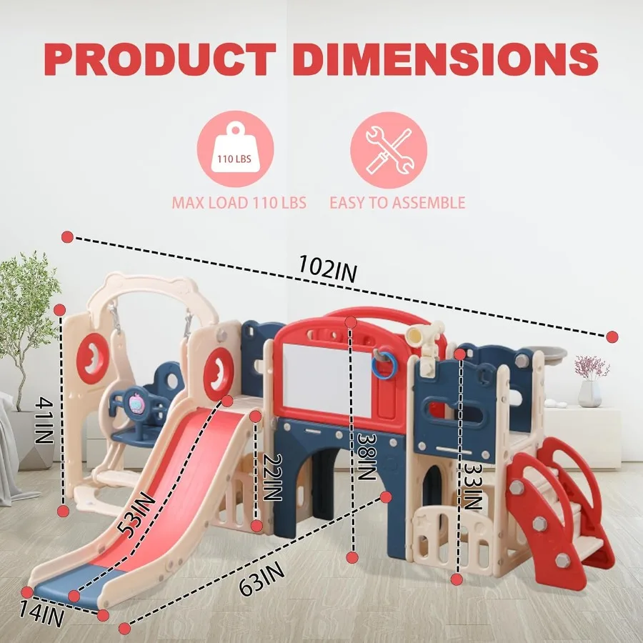 Set da gioco per bambini all'aperto 12 in 1 con altalena Parco giochi per bambini al coperto per 13 anni Set altalena e scivolo durevole ed ecologico