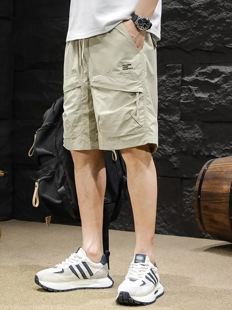 

Летние тонкие быстросохнущие повседневные брюки для мужчин, свободные, для активного отдыха, укороченные, прямого кроя, длиной до колена