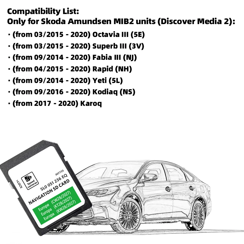 Neue Version 2027 32GB MIB2 Amundsen Discover Media 2 Navi SD-Karte Europa UK für Skoda Octavia Superb Fabia Auto