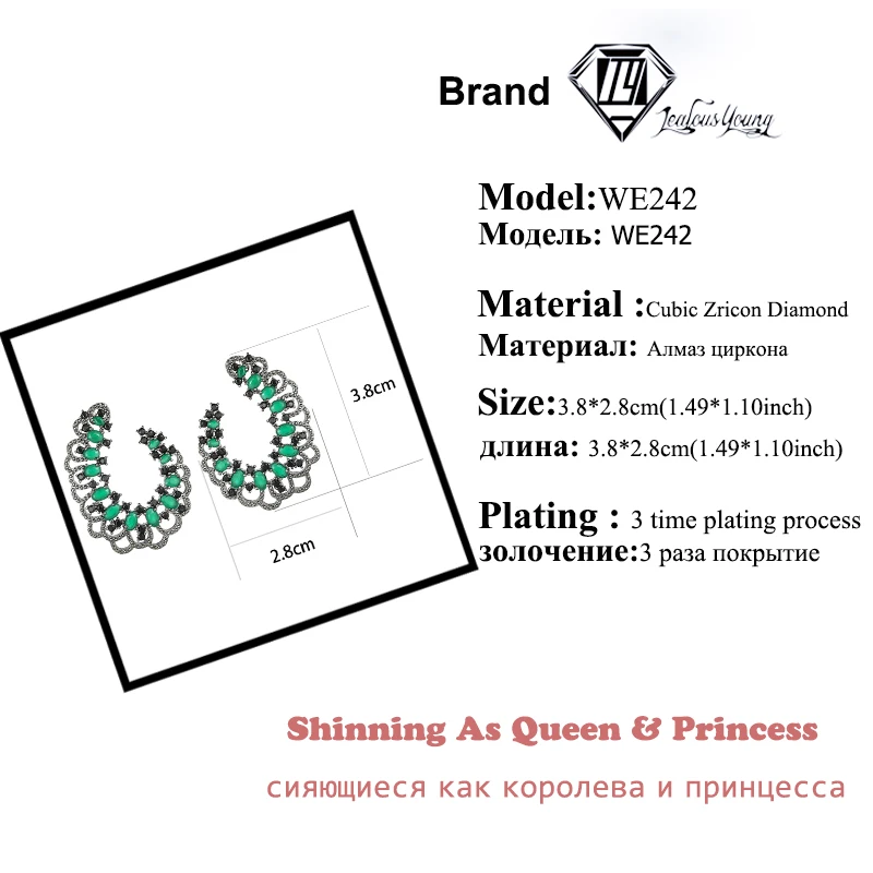 Luxury Waterdrop Zirconia Naija Wedding Dangle Earring for Women Green Silver Color Big Drop Earrings Fashion Party Jewelry Gift