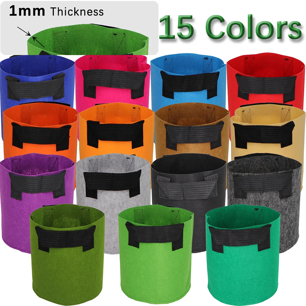 1-20Gallon 15Color Felt Plant Strong Grow Bags Planting Growth Bag Planter Pouch with Handles Durable Thickness of Material