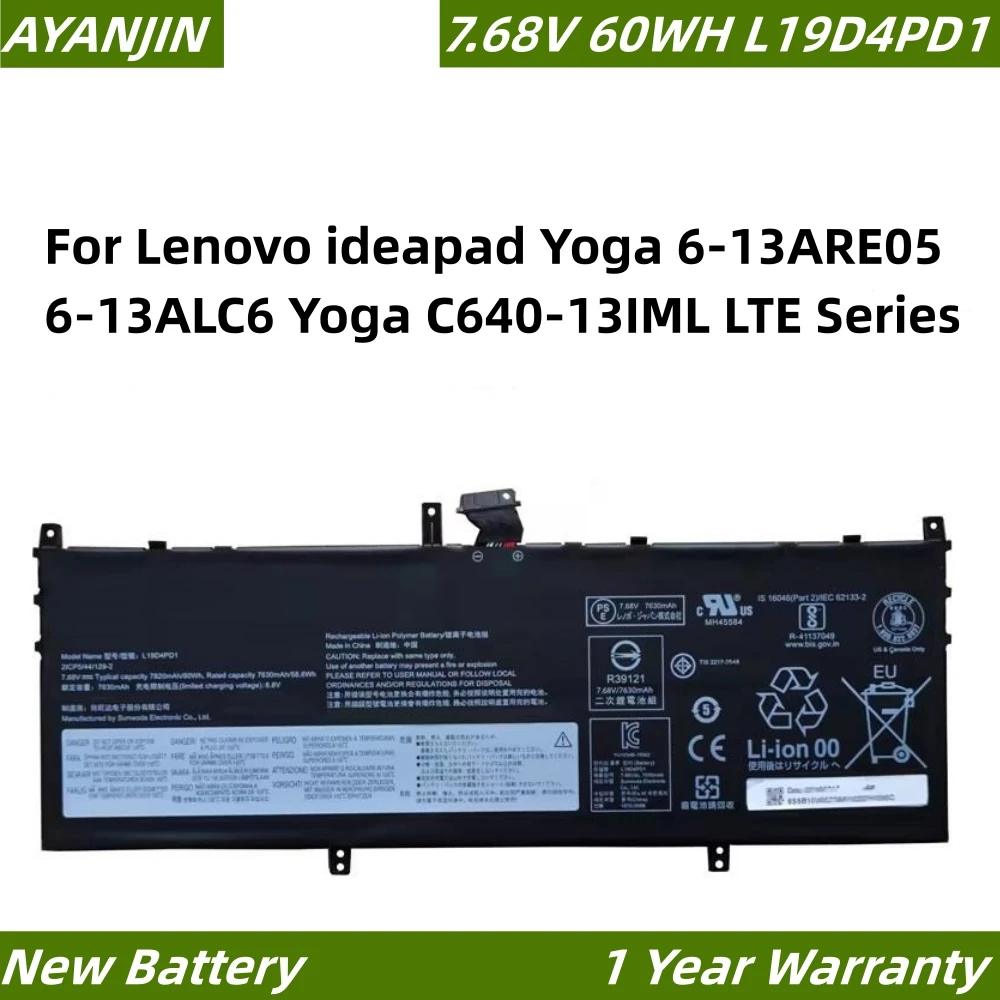 

L19D4PD1 L19C4PD1 7.68V 60WH Laptop Battery For Lenovo ideapad Yoga 6-13ARE05 6-13ALC6 Yoga C640-13IML LTE Series L19M4PD1