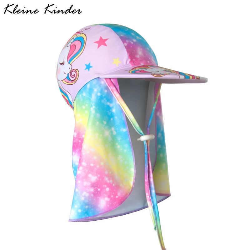 

Children Sun Hat Kids Beach Cap Neck Cover Summer Boy Girl Outdoor Unicorn Rainbow Sunscreen UV Protection Swim Flap Hats UPF50