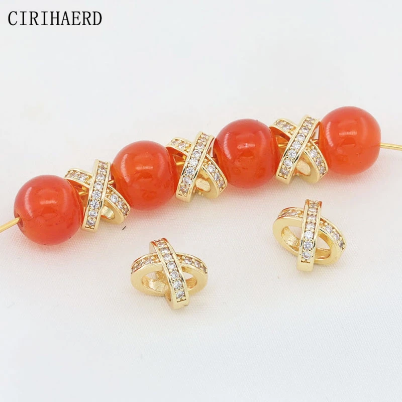 

14K Gold Plated Brass Inlaid Zircon X-Shaped Porous Spacer Beads Separation For Bead DIY Bracelet Jewelry Making Accessories