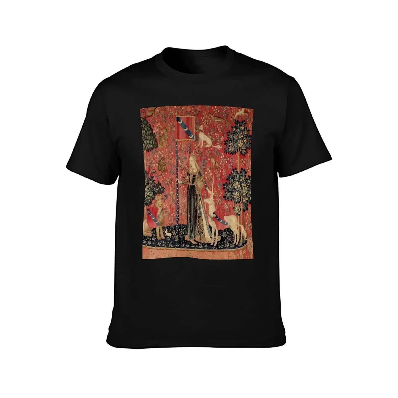 Medieval Unicorn Floral Tapestry T-Shirt shirts graphic tee clothes fruit of the loom mens t shirts