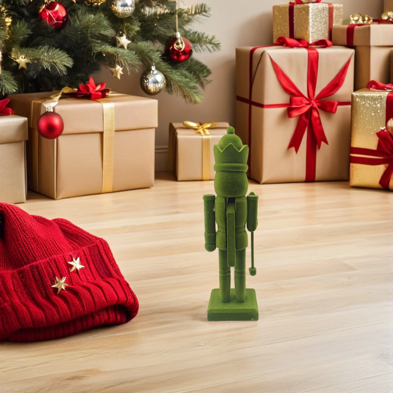 

Christmas Nutcracker Soldier Ornament 10 Inch Wooden Tabletop Centerpiece Green Flocking Coating Traditional Holiday Decor
