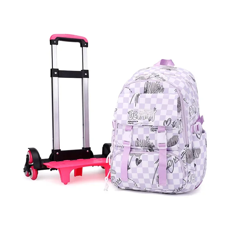 Kinderrugzak School Meisje Wiel School Trolley Tas Wielen Kids Reisbagage Trolley Tassen School Rugzak Met Wielen